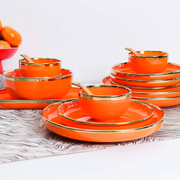 Service de table moderne en céramique de luxe, rond, 6 pièces, étanche, avec bordure dorée, pour restaurant et cadeau de mariage