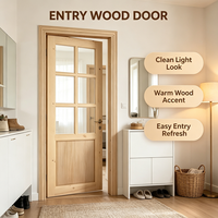 Porte intérieure en bois massif de pin noueux avec vitrage, porte en bois brut non peinte pour espace intérieur de villa rustique