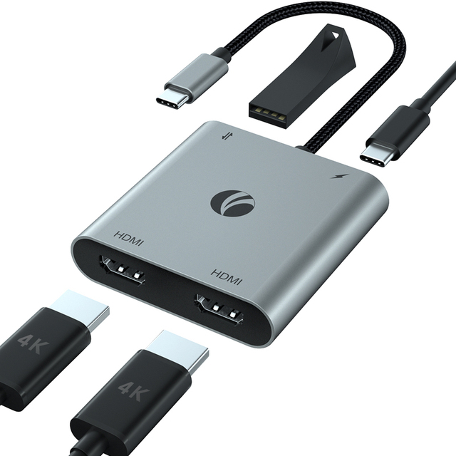 VCOM Multifunction 4 Port USB C Hub Dock 2 HDMI Video Adapter 4K OTG Data Transfer PD3.0 Charge Docking Station