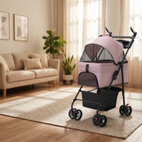 Chariot pliable léger en métal pour chiens et chats avec panier amovible pour les promenades