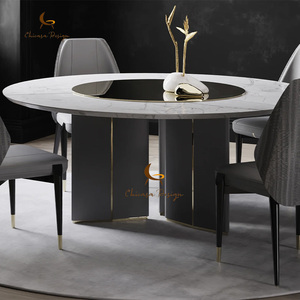 Table à manger de luxe en marbre 8-14 places, chaise console en tissu, taille et couleur personnalisables, mobilier de salle à manger - Product Image 4