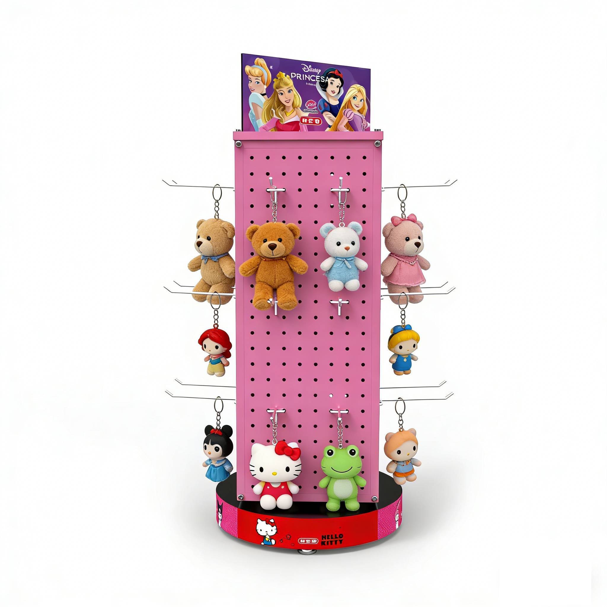 Customized Toy Keychain Display Stand 4-side Metal Rotatable Pegboard Hook Rack Sturdy Load-bearing for Retail Shops — view 4