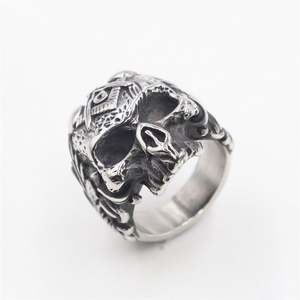 Punk Biker Jewelry Fadeless Stainless Steel Masonic Sign <b>Skull</b> Finger Ring Engraved <b>Skull</b> Rings for Men US Size 7-15 - Product Image 4