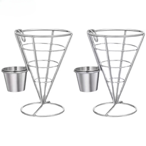 Panier à frites conique en acier inoxydable de haute qualité, très vendu, avec coupelle à <span class=keywords><strong>sauce</strong></span>, pour restaurants occidentaux - Product Image 3