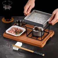 Gril de table en pierre de lave sans fumée pour viande et légumes, avec plateau en bois/bambou, pour fêtes barbecue, utilisation intérieure et extérieure