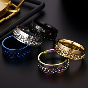 <b>Titanium</b> Rings Men Roman Numerals Rotating <b>Chain</b> Design Punk Style Daily Wear Jewelry Gift Accessory - Product Image 3