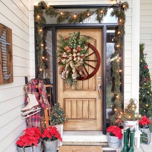 AYOYO Décoration de Noël d'extérieur moderne et écologique faite à la main, couronne de <span class=keywords><strong>porte</strong></span> en bois avec roue de roulette et pommes de pin artificielles - Product Image 1