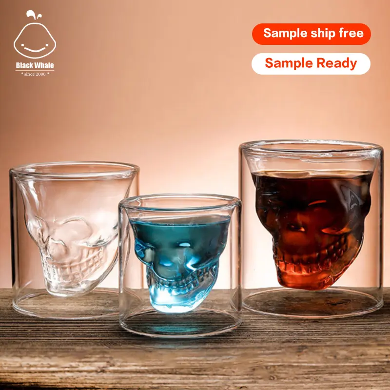 3D Skull Glass Mug,Funny Double Walled Crystal Heat-Resistant Beer Glasses for Wine Cocktail Vodka Tequila,Halloween Party Bar Gift,Setof4 Set of 4 Multi-Sized