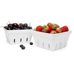 Fattoria fragola ciotola da cucina fatto a mano smaltato quadrato Berry Conlander cestino Baguette pane cesto di frutta in ceramica - Product Image 1
