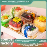 Petite boîte d'emballage carrée transparente en PET jetable pour tiramisu, mousse, dessert, crème, gâteau, recyclable, usage alimentaire industriel