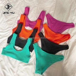 2024 Famous Brands Textured Stretchy Bandeau Bikini Custom Logo Swimwear Women Crinkle Rib Fabric Bikini - Product Image 3