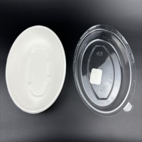 Bol de service jetable biodégradable de 26oz pour restaurant Bol de nouilles à la bagasse de canne à sucre écologique avec couvercle transparent de forme ovale