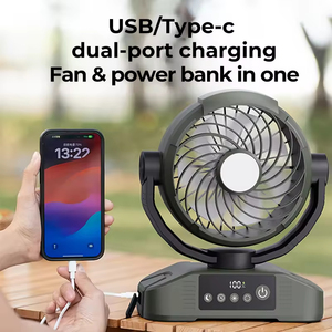 Ventilateur de table rechargeable pour le camping en plein air, avec batterie externe, éclairage LED, télécommande, 5 vitesses, ventilateur portable pour tente et bureau - Product Image 3