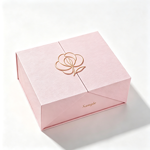 <b>Pink</b> Textured Paper <b>Gift</b> <b>Box</b> Floral Flap Custom Logo <b>Gift</b> Packing for Boutique Retail Packaging <b>Box</b> - Product Image 1