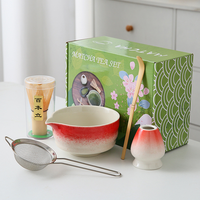 Ensemble de cérémonie du thé matcha japonais traditionnel, 5 accessoires pour le matcha, bol en céramique avec bec verseur, fouet et cuillère en bambou