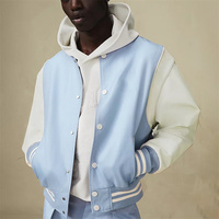 Chaqueta Universitaria De Beisbol Laine Letterman Varsities Vestes Manches En Cuir Senior Bleu et Blanc Collard Varsity Veste