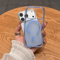 Coque de téléphone transparente bleu marine rigide en PC acrylique avec dos magnétique pour iPhone 18 17 16 15 Pro Max, anti-jaunissement