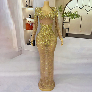 ชุดเดรสยาวสำหรับงานปาร์ตี้ผู้หญิง รุ่น Novance Y3705-E ดีไซน์หรูหราสำหรับงานกลางคืน ชุดราตรีสีทองสำหรับผู้หญิง ชุดแต่งงานสำหรับผู้หญิง ไซส์พลัส - Product Image 4