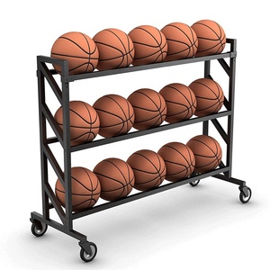 Venta al por mayor de metal de pie de alta resistencia estante de almacenamiento de baloncesto de metal pelota de fútbol soporte de exhibición estante de baloncesto con ruedas - Product Image 1