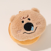 Adorable porte-monnaie en peluche douce en forme d'ours de dessin animé avec sac pour écouteurs et porte-clés lumineux pour le rangement de cosmétiques pour les couples