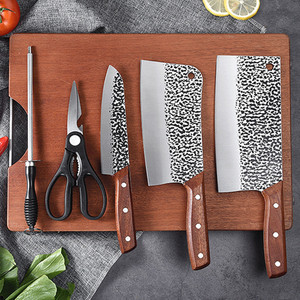 Cuchillo de cocina forjado a mano con textura martillada, cuchillo de picar ultraafilado, cuchillo de carnicero de acero al manganeso Jianghu. - Product Image 1