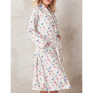 Accappatoio da donna in pile con stampa frutta, grazioso e leggero per primavera/estate, in morbido flanella con cintura - Product Image 5