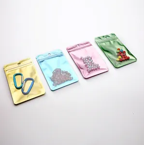 Kustom Zip tas kunci Laser transparan Glossy Zip Lock kantong plastik untuk Kosmetik Produk Wanita Perhiasan anting Set kemasan