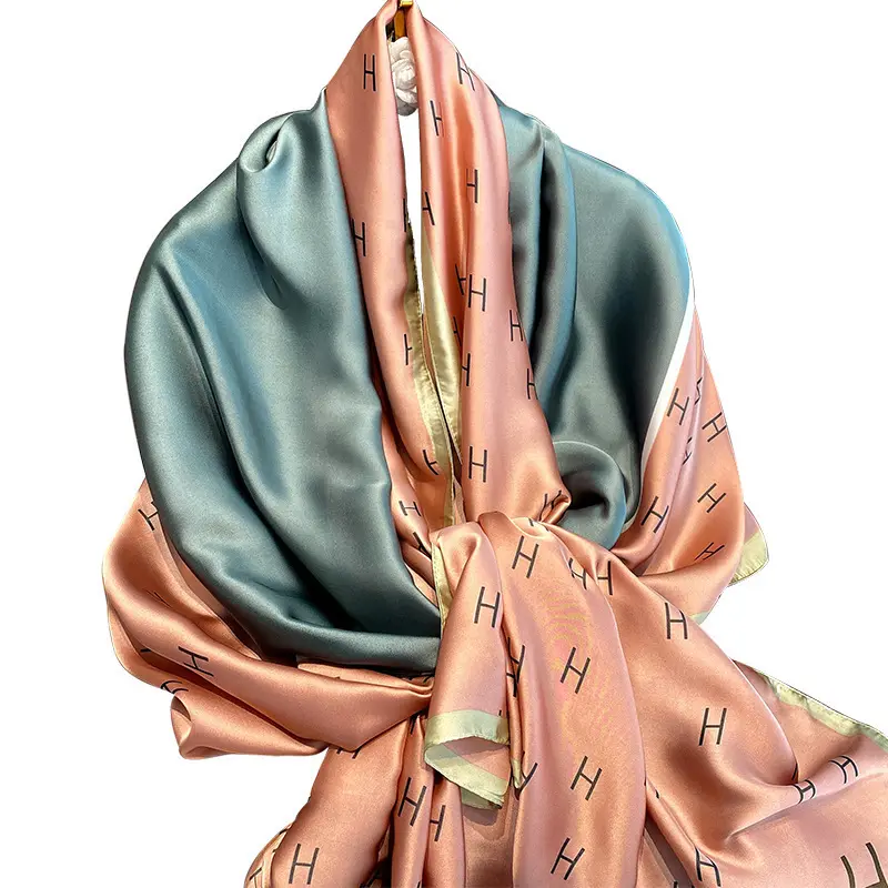Bufanda de seda satinada con estampado Digital para mujer, chal largo con protector solar, para la cabeza, a la moda, 2023
