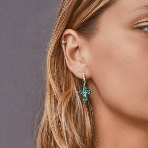 ジェムネルファッション18カラットゴールドメッキエメラルドクロスフープイヤリング - Product Image 5