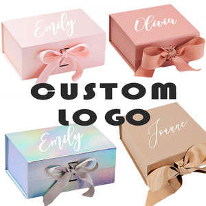Gift Sets Shipping Box Luxury Wedding Birthday Packaging Holographic Pink Paper Foldable Boxes For Gift Sets With Lid Ribbon Closure
