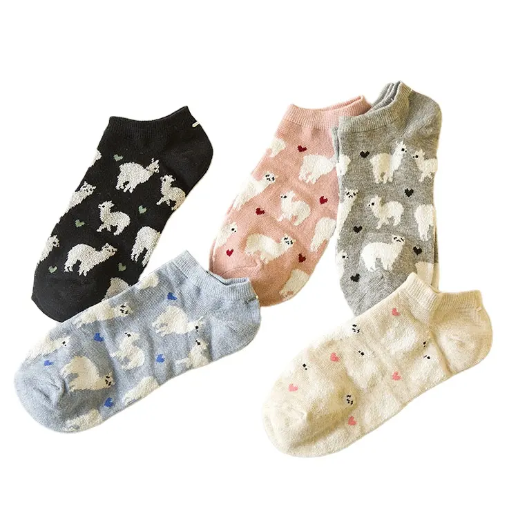 Support Sample Cotton Sweat-Absorbent Fashion Casual Cute Anime Alpaca Ankle Socks For Women