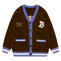 Cardigan en tricot personnalisé pour homme, col en V, boutons, poches, manches longues, mélange de coton, lettres brodées, motif, pull en tricot