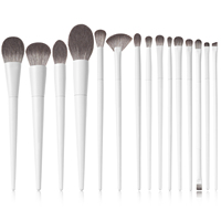 Ensemble de 15 pinceaux de maquillage correcteurs haut de gamme tout-en-un à manche en bois, synthétiques blancs, pour marque privée végane