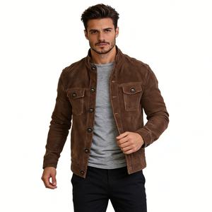 Veste boutonnée en daim pour homme, col montant, décontractée, avec poches poitrine et détails boutons vintage, Sehe Fashion - Product Image 4