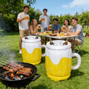 Jarra de Cerveza Inflable, Enfriador de Bebidas Portátil de PVC Amarillo, Accesorio para Fiestas en la Piscina - Product Image 2