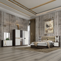 DAVINI Ensemble de lit de chambre à coucher moderne effet miroir pour villa, en MDF/bois, avec tête de lit éclairée et rangement réglable, taille spéciale 1,8 m