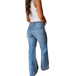 กางเกงยีนส์ทรงตรงเอวสม็อคสไตล์วินเทจสำหรับผู้หญิง แฟชั่นฤดูใบไม้ร่วงและฤดูหนาว - Product Image 2