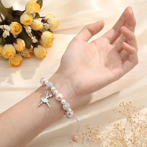 Nueva serie rosa de moda, <span class=keywords><strong>pulsera</strong></span> de graduación de perlas de imitación, colgante de bailarina, <span class=keywords><strong>pulsera</strong></span> ajustable para niña, regalos de actuación de baile - Product Image 4