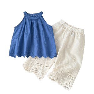 Ensemble d'été pour filles : Nouveau débardeur brodé en dentelle et <span class=keywords><strong>pantalon</strong></span> large en dentelle, ensemble deux pièces, vente en gros pour filles de 2 à <span class=keywords><strong>10</strong></span> <span class=keywords><strong>ans</strong></span> - Product Image 1