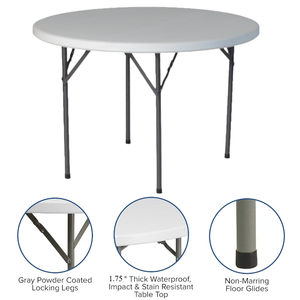 Vente en gros plastique HDPE durable Dia110 * 74.5cm/<span class=keywords><strong>43</strong></span> "Table ronde pliante pour salle à manger intérieure extérieure Camping Banquet Événements - Product Image 2
