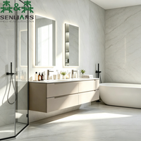 Ensemble de meuble-lavabo double vasque minimaliste italien SLS avec meuble flottant en pierre frittée et miroir double rétroéclairé par LED