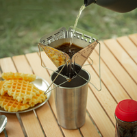 Ensemble bouilloire de camping portable d'extérieur en acier inoxydable avec entonnoir pliable, filtres à café et tasse pour café artisanal