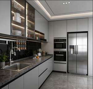 Gabinetes de Cocina de Lujo con Cubierta de Mármol, Madera Sólida con Puerta de Vidrio y Correderas para Cajones, Muebles para Toda la Casa de Villa - Product Image 4