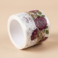 Pita Washi PET Matte Lebar 75mm dengan Tekstur Timbul Tinta Kristal 3D Kustom, Motif Renda Victoria Vintage, dan Bunga Pres