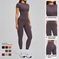 Ensemble de sport sans couture pour femme, 2 pièces, respirant, t-shirt à manches courtes, leggings taille haute, ensemble de yoga pour la salle de sport