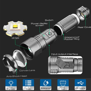 Lampe de poche tactique Portable en alliage d'aluminium LED 500m Distance de faisceau 1000 + Lumens longue durée de vie de la batterie USB IP67 étanche - Product Image 3