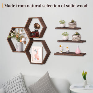 رفوف خشبية سداسية عصرية قوية مثبتة على الحائط للبيع الساخن لغرفة المعيشة والمطبخ - Product Image 5