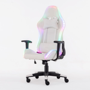 Chaise d'ordinateur ergonomique de haute qualité Chaise de jeu en cuir PU blanc pour adulte avec lumières RVB - Product Image 3