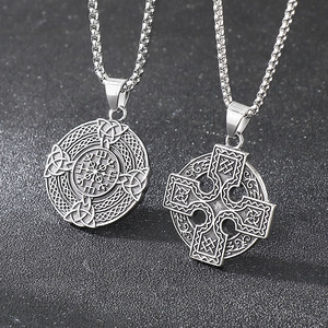 Gioielli Religiosi Vintage, Collana con Ciondolo a Croce Nordica e Nodo Celtico in Acciaio Inossidabile, <span class=keywords><strong>Spada</strong></span> e Scudo per <span class=keywords><strong>Uomo</strong></span> - Product Image 4