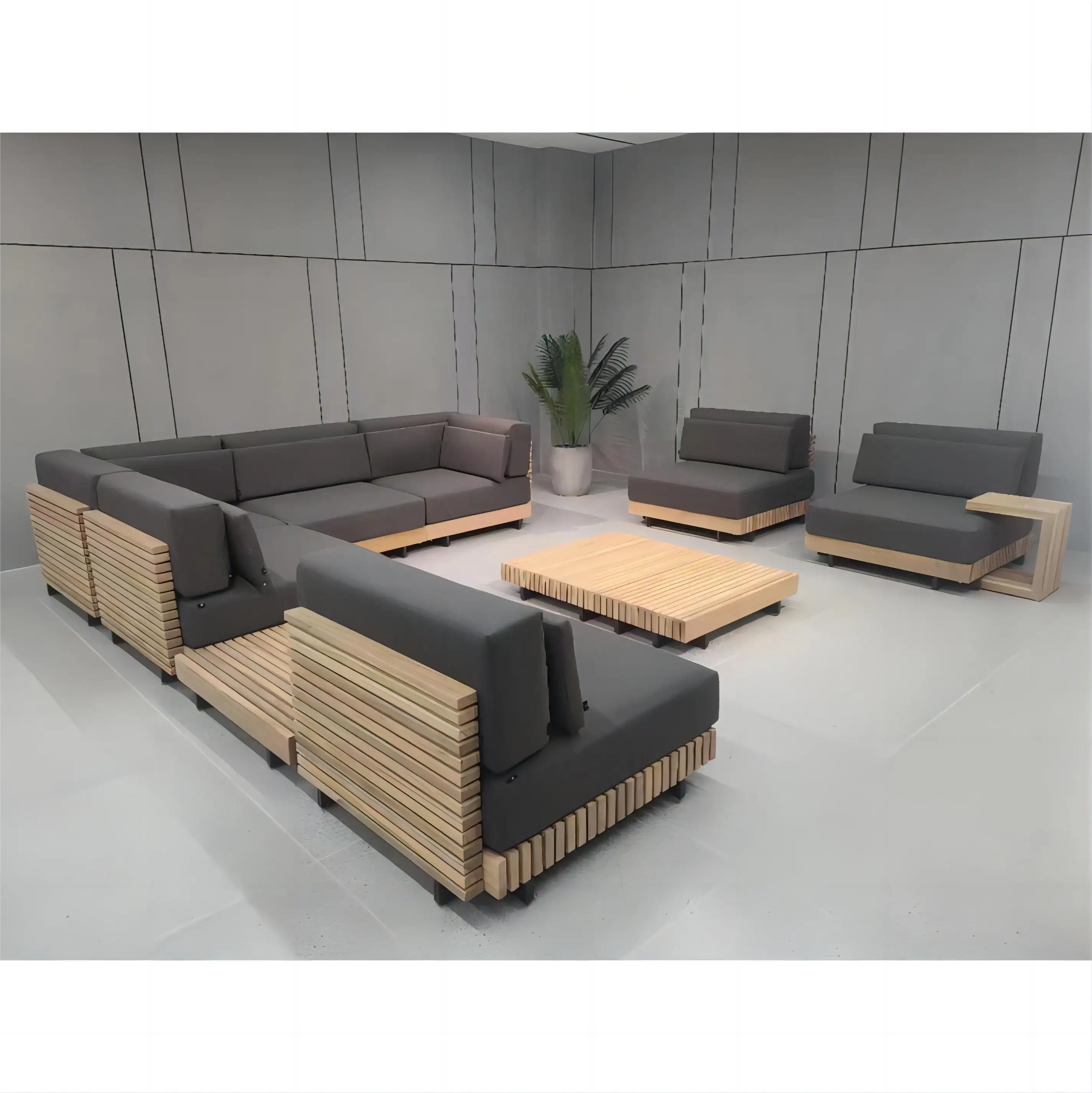 Conjunto de sofá de jardim luxuoso para jardim/pátio/exterior em madeira de teca natural